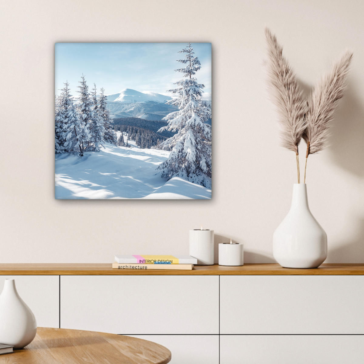 LEINWANDBILD Winterlandschaft - Natur - Berge - Bäume - Schnee 50x50 cm - Hellblau, Textil (50/50cm) - MuchoWow