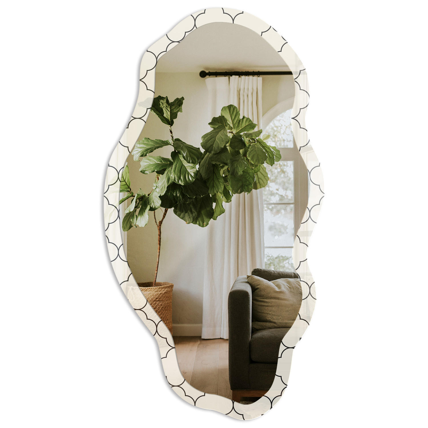 SPIEGEL 90x45 cm asymmetrisch mit Druck - Geometrisches Raster - Transparent, Glas (45/90/0.4cm) - TULUP
