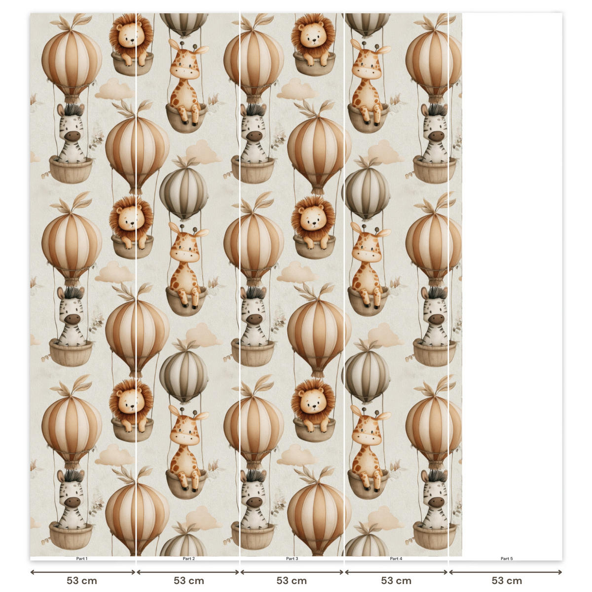 KINDERTAPETE - Safari - Heißluftballons - Taupe - 240x280 cm - Beige, Papier (240/280cm) - OnlyWow