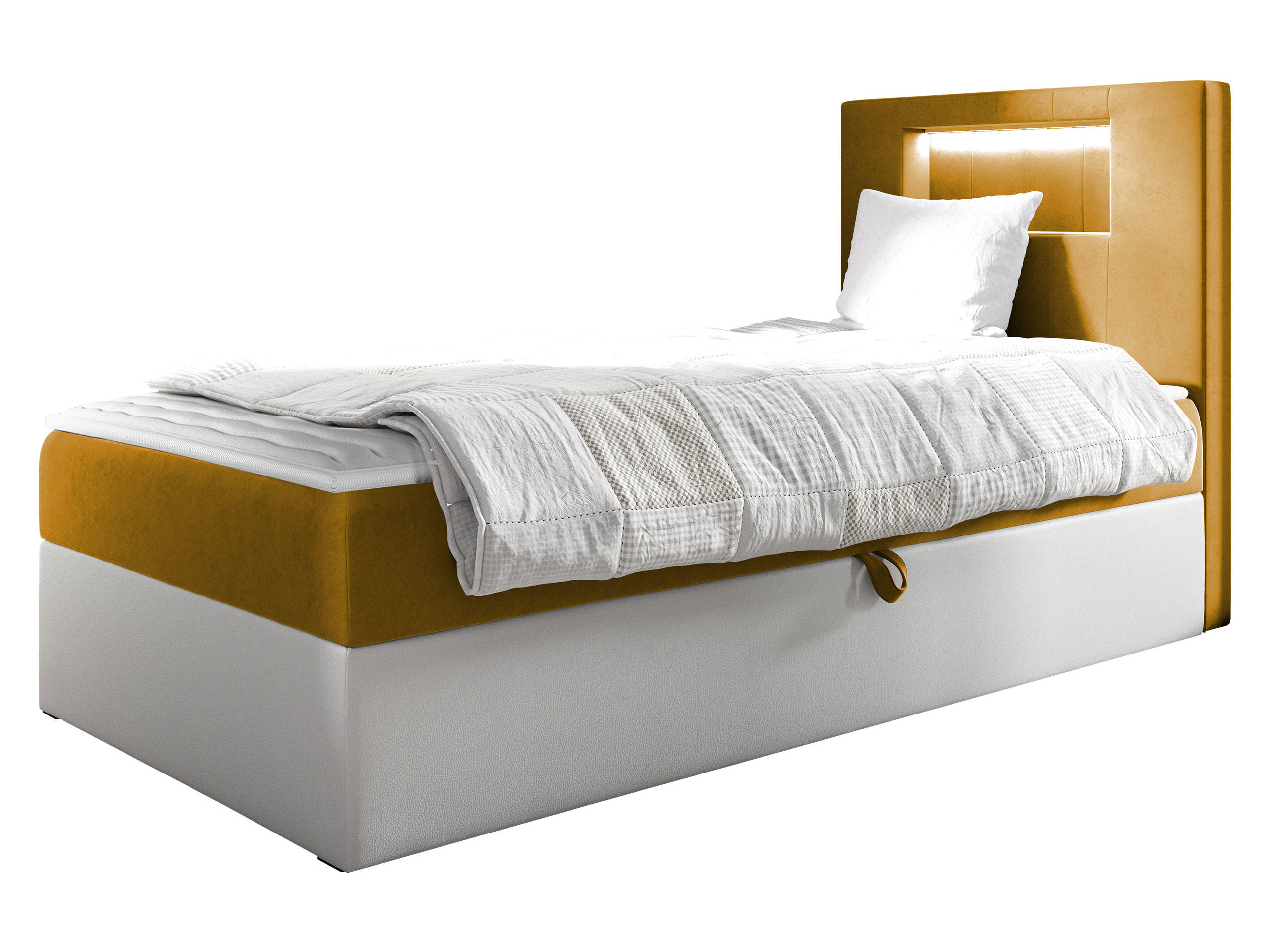 BOXBETT Gold Junior 1, Seite zum Öffnen des Bettkastens: Rechts - Gelb/Weiß, Holz (100/200cm) - MIRJAN24