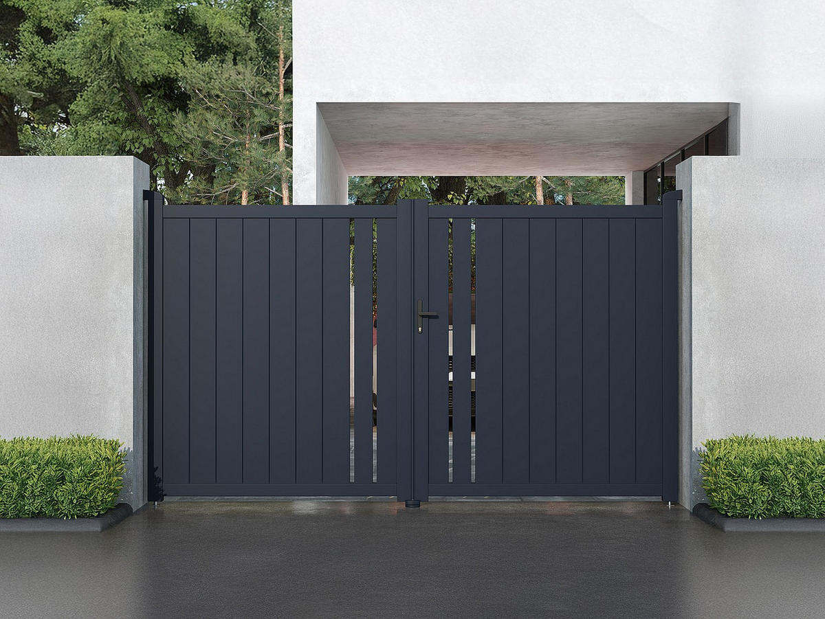 FLÜGELTOR - 300 cm x 4.6 cm - Metall - Anthrazitgrau TOROMA - Anthrazit, Metall (300/176cm) - Vente-Unique