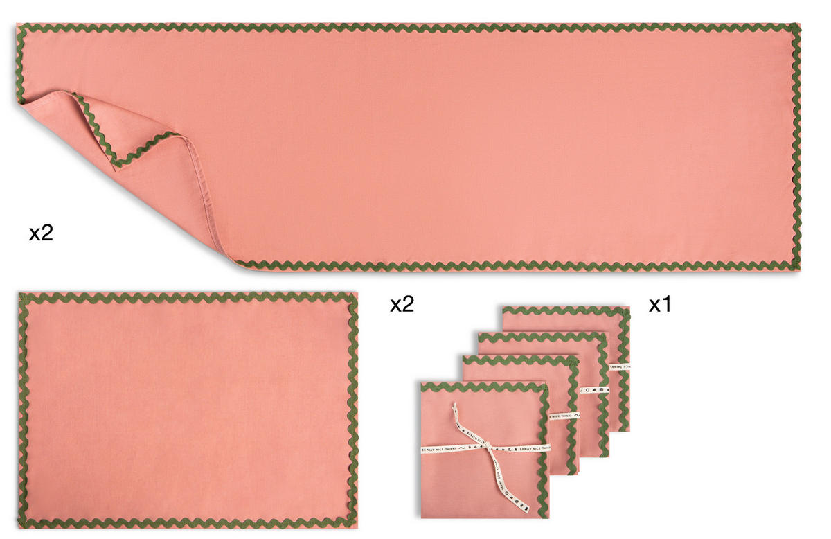 TISCHET 8-teilig, 100% Leinen, rosa und grün SET WAVY - Pink, Textil (40/130cm) - RNT By Really Nice Things
