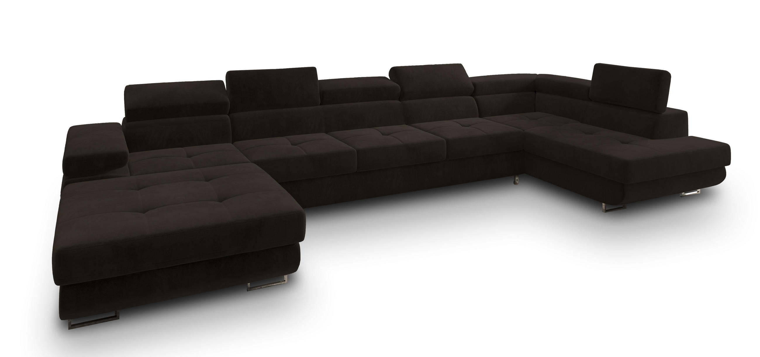WOHNLANDSCHAFT TORIVA R-S Braun Velours-Stoff mit Schlaffunktion - Braun, Holz (418/90/202cm) - MASSENO