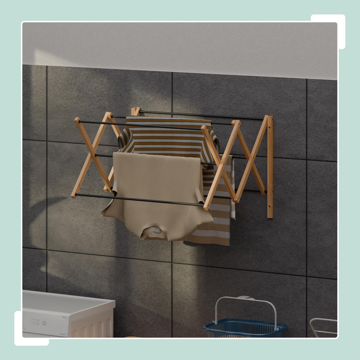 SUŠIAK na prádlo - viacfarebná, kov/drevo (71.5/45/59cm) - Relaxdays