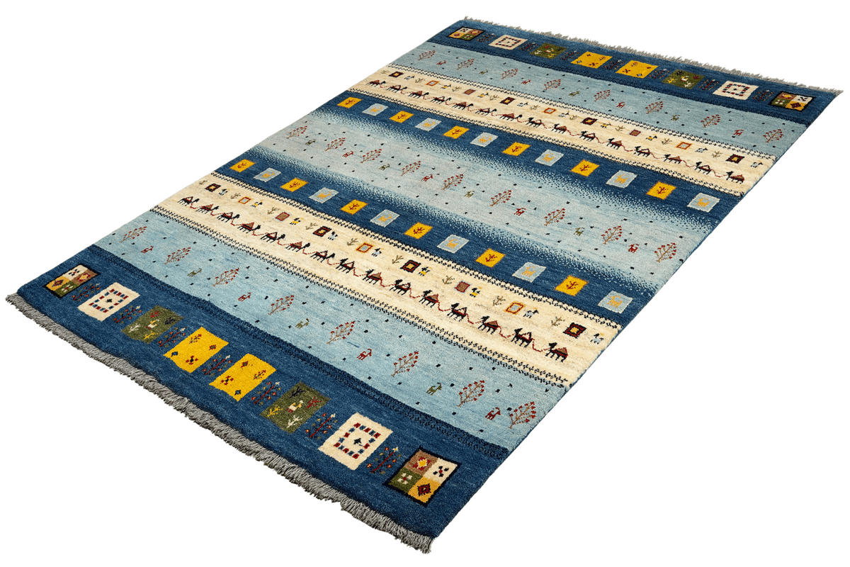 GABBEH-TEPPICH handgeknüpft Rizbaf Blau 199/152 cm Schurwolle - Blau, Textil (152/199cm) - Looma