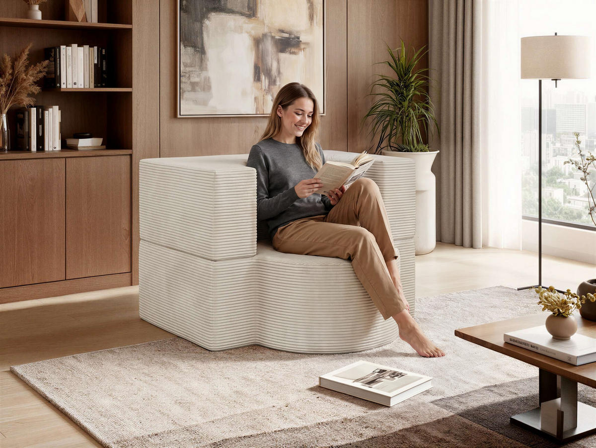 1-SITZER BODENSOFA SANOA - Creme Cord - Creme, Textil (100/68/96cm) - MKS