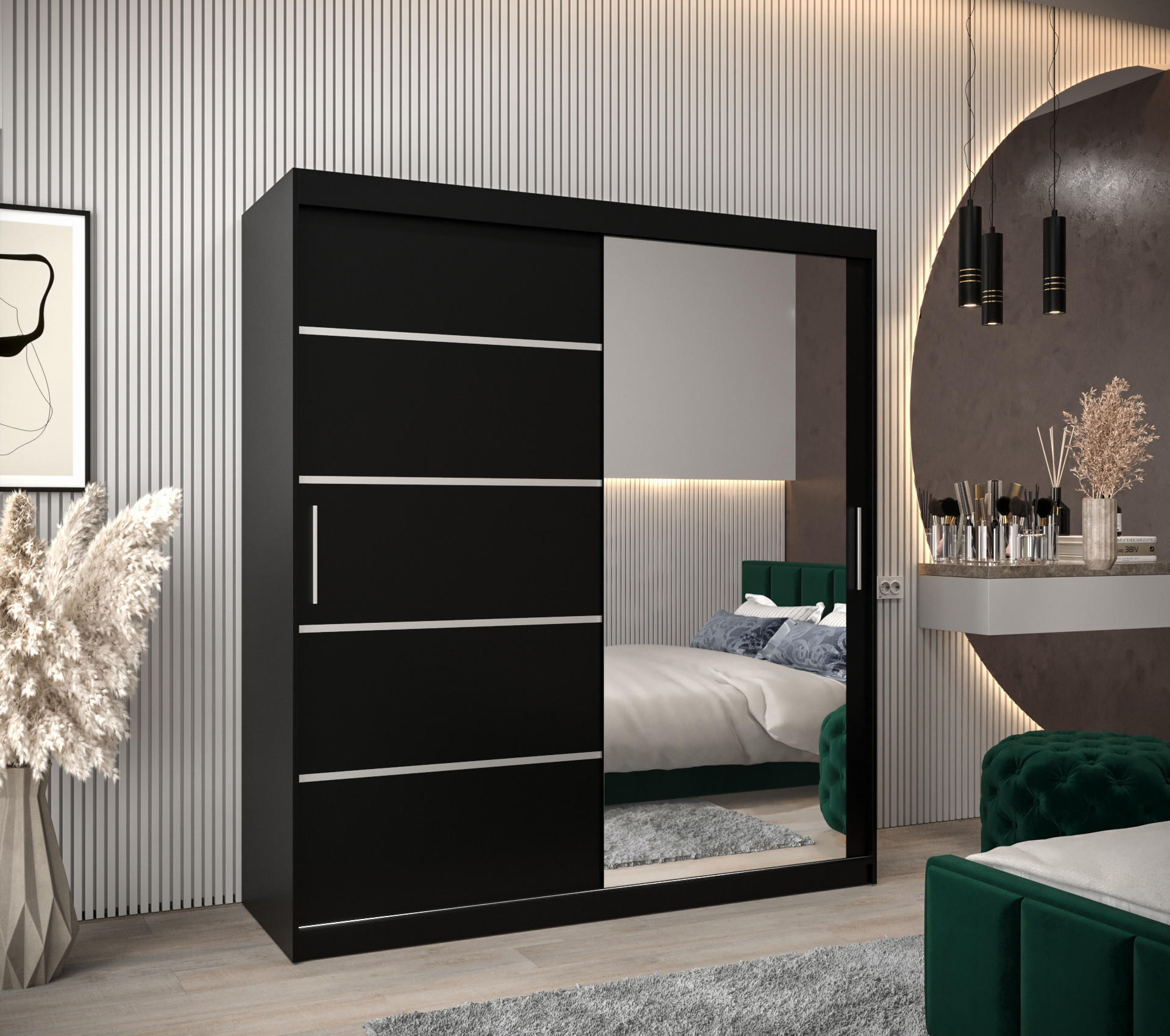 SCHWEBETÜRENSCHRANK 200/180/62 2-türig - Silberfarben/Schwarz, Holz/Kunststoff (180/200/62cm) - MÖBEL KRYSPOL