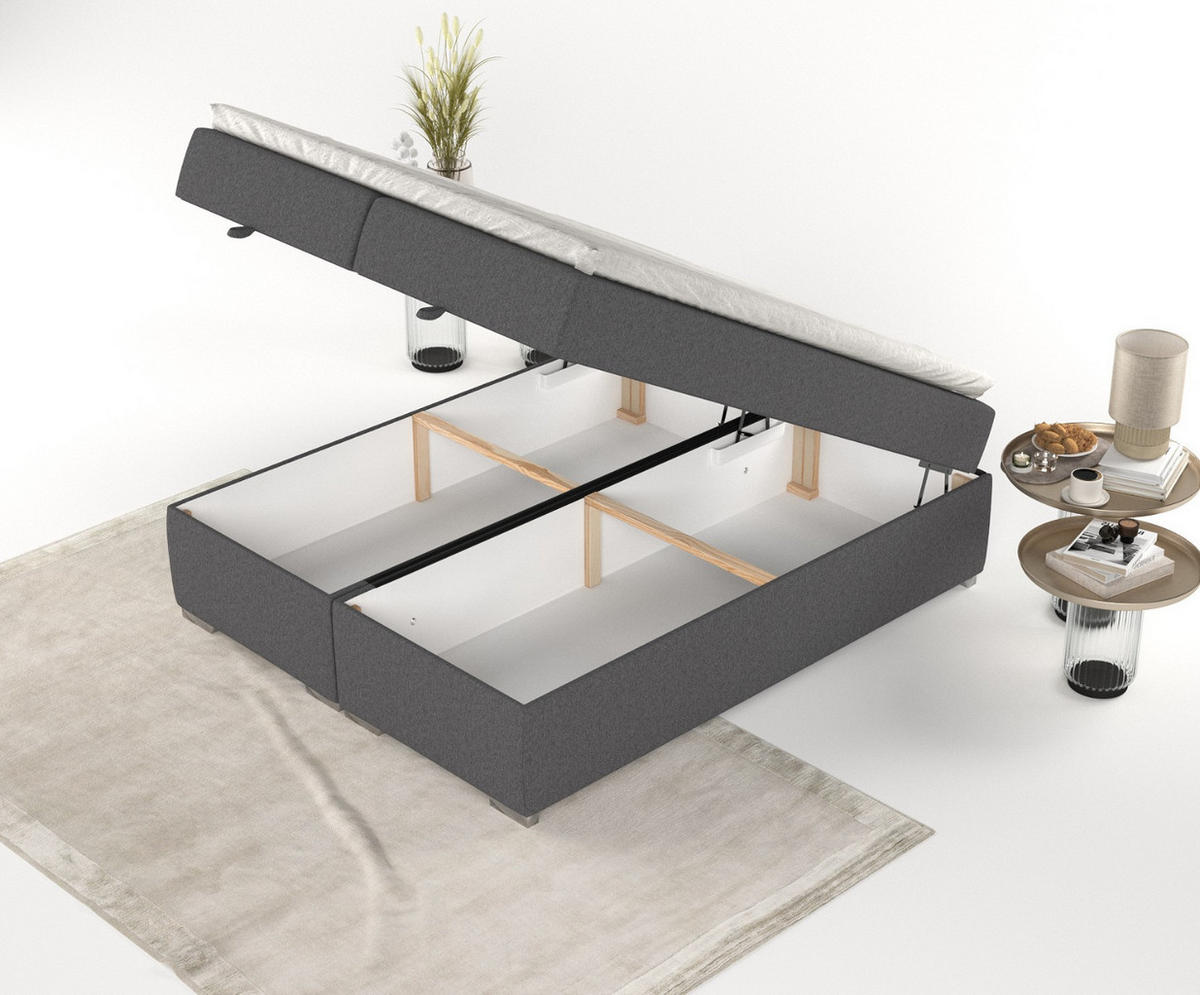 BOXBETT Reto 140/200 cm Anthrazit im Megan Stoff - Chromfarben/Anthrazit, Holz/Holzwerkstoff (140/200cm) - AltaBeds