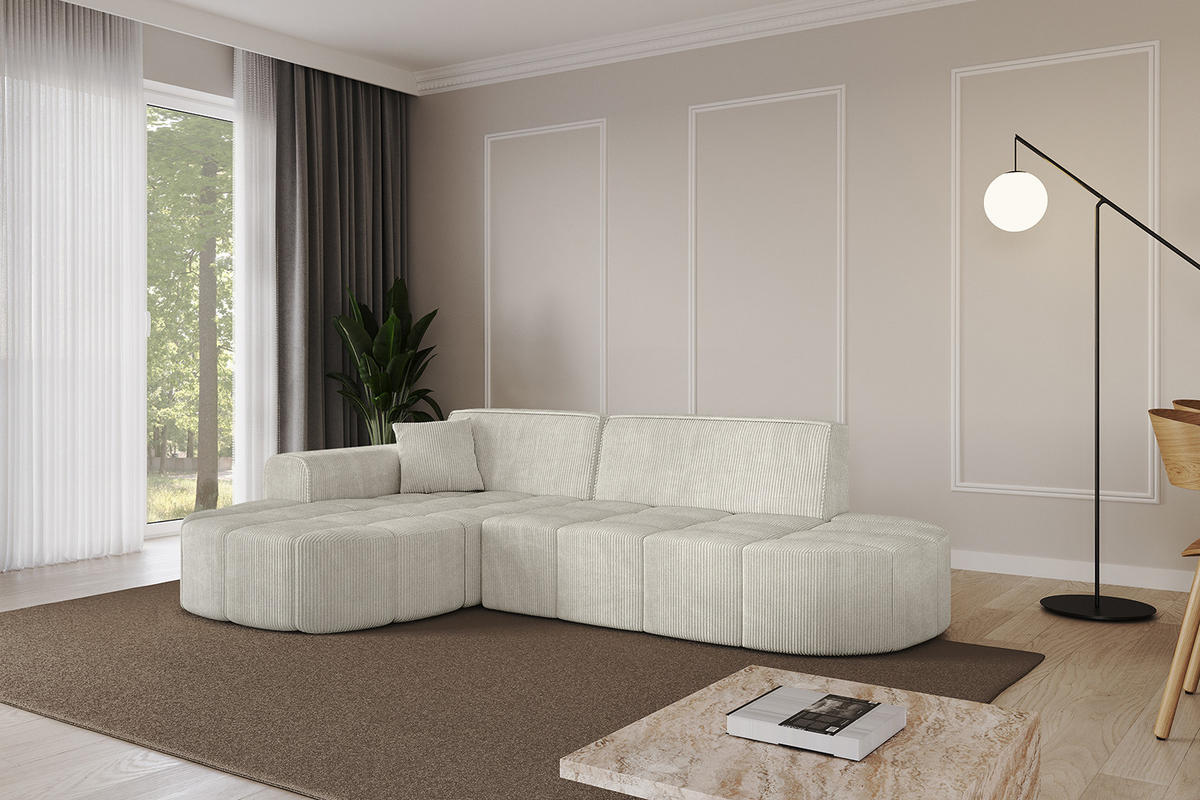 ECKSOFA Ottomane Links LIVO-L1 - 252x173x79,5 cm Creme - Hellgrau/Creme, Holzwerkstoff/Textil (252/173cm) - ALTDECOR