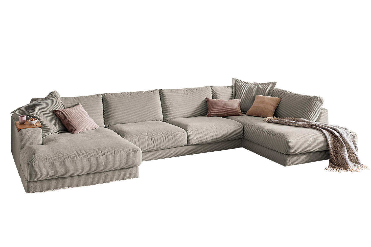 WOHNLANDSCHAFT MADELINE Granit Cord - Greige/Schwarz, Kunststoff/Textil (425/86/224cm) - KAWOLA