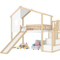 HOCHBETT 90/200 cm aus Kiefernholz mit Rutsche und Stauraumtreppe - Naturfarben, Holzwerkstoff (90/200cm) - BEAOK