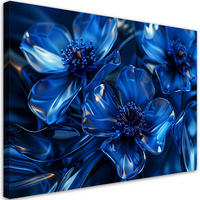 LEINWANDBILD Blaue Glasblumen 3D Makro - Blau, Textil (90/60cm) - Feeby