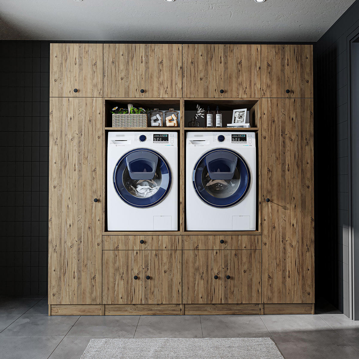 WASCHMASCHINENSCHRANK Serie 1 224cm Breit, 230cm Hoch - Eichefarben, Holzwerkstoff (224/230/67cm)