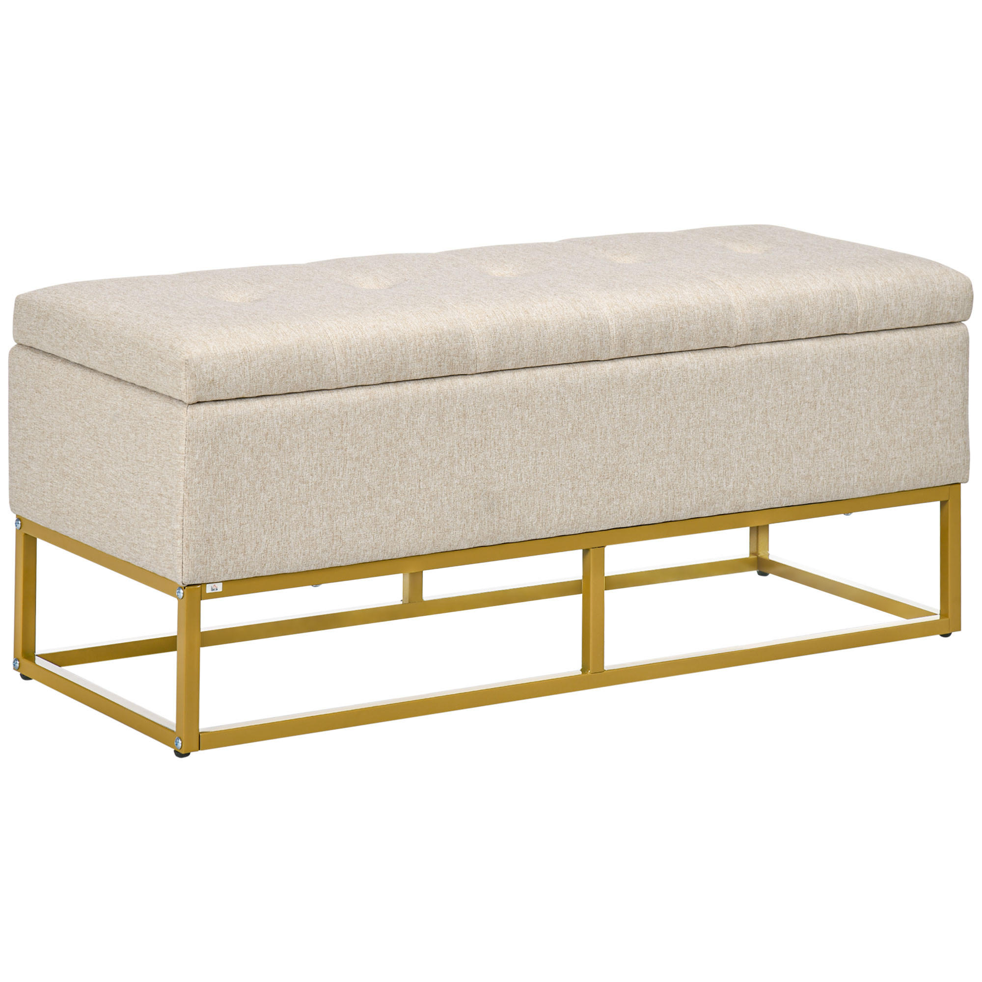 TRUHENBANK DE-16372 gepolstert mit Knopfheftung und Gold-Stahlbeinen Beige/Gold - Beige, Textil (110/48/44cm) - ComfortXL