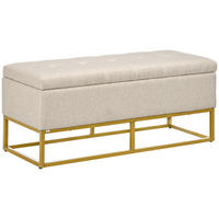 TRUHENBANK DE-16372 gepolstert mit Knopfheftung und Gold-Stahlbeinen Beige/Gold - Beige, Textil (110/48/44cm) - ComfortXL