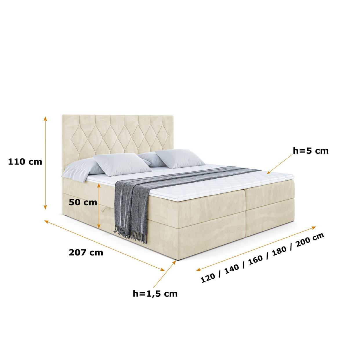 BOXBETT mit H4-Matratze und Lattenrost - VELANTO-BZ - 180x200 Beige - Beige, Holzwerkstoff (180/200cm) - ALTDECOR