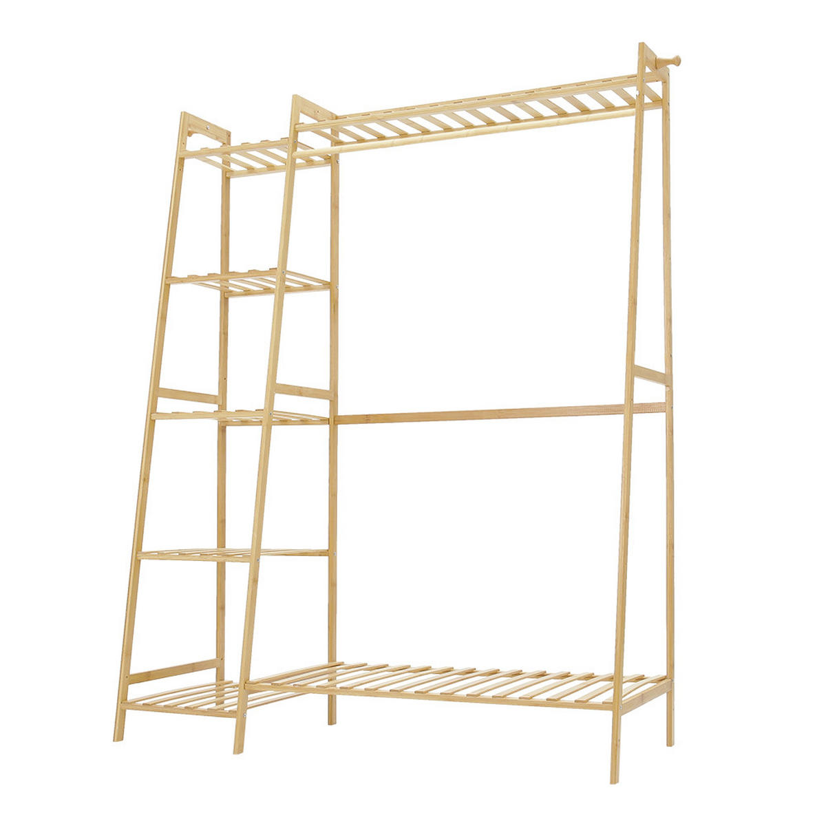 GARDEROBENSTÄNDER 7-Ablagefächer Kleiderstange Haken Freistehend aus Bambus in Naturfarben 130 x 40 x 140 cm - Naturfarben, Holz (130/140/40cm) - Livingandhome