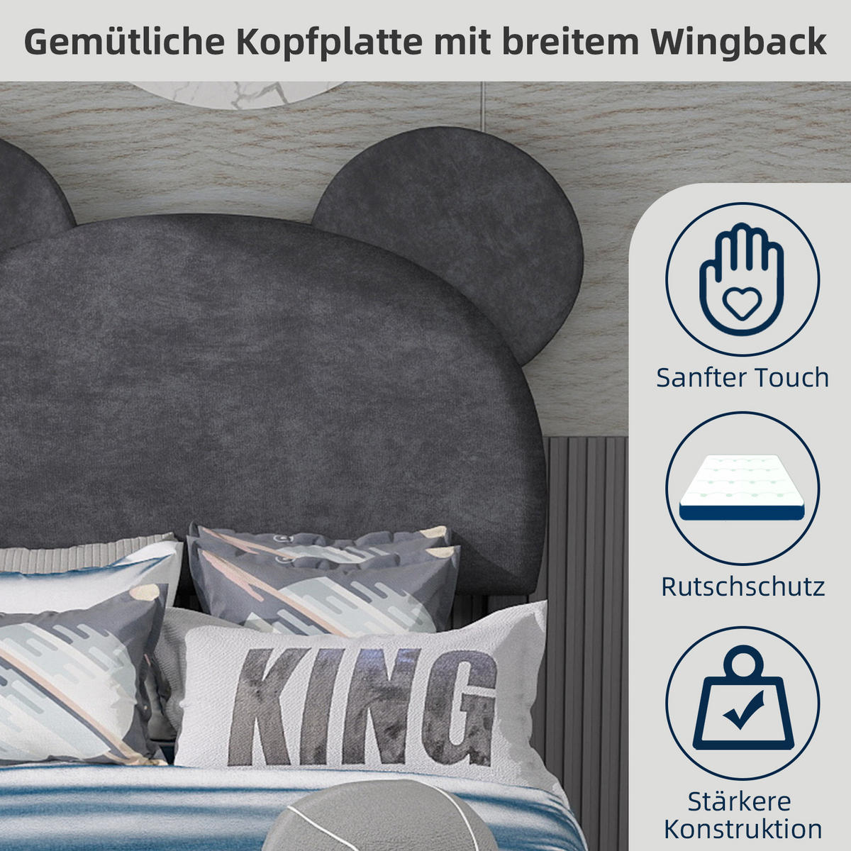 POLSTERBETT 90x200 cm Cartoon ohne Stauraum grau - Grau, Textil (90/200cm) - Fortuna Lai