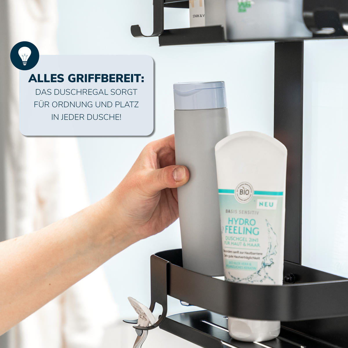 DUSCHABLAGE für Glasduschwand, Edelstahl schwarz - Schwarz, Metall (23/67.5/10.5cm) - eluno