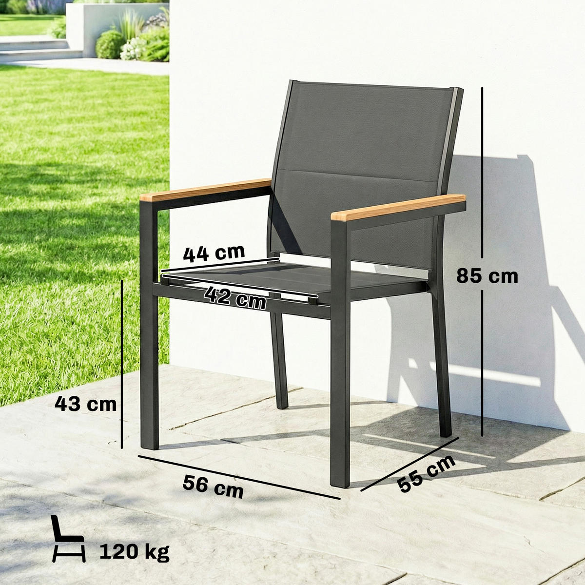 GARTENSTÜHLE 2er-Set DE-13344 gepolsterte Sitz- Dunkelgrau - Dunkelgrau, Metall (55/85/56cm) - ComfortXL