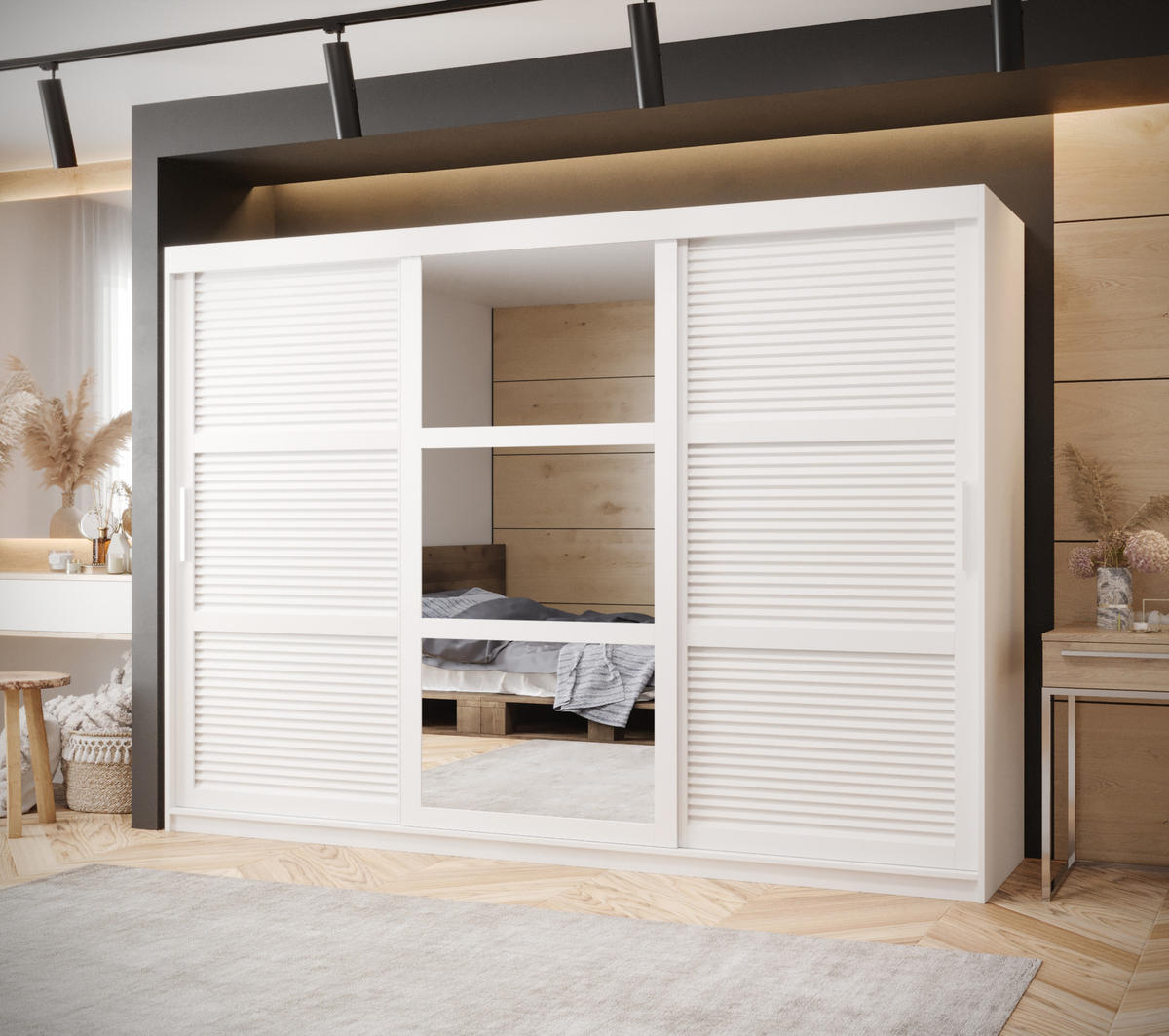 SCHWEBETÜRENSCHRANK 200/250/62 3-türig - Silberfarben/Weiß, Holz/Kunststoff (250/200/62cm) - MÖBEL KRYSPOL