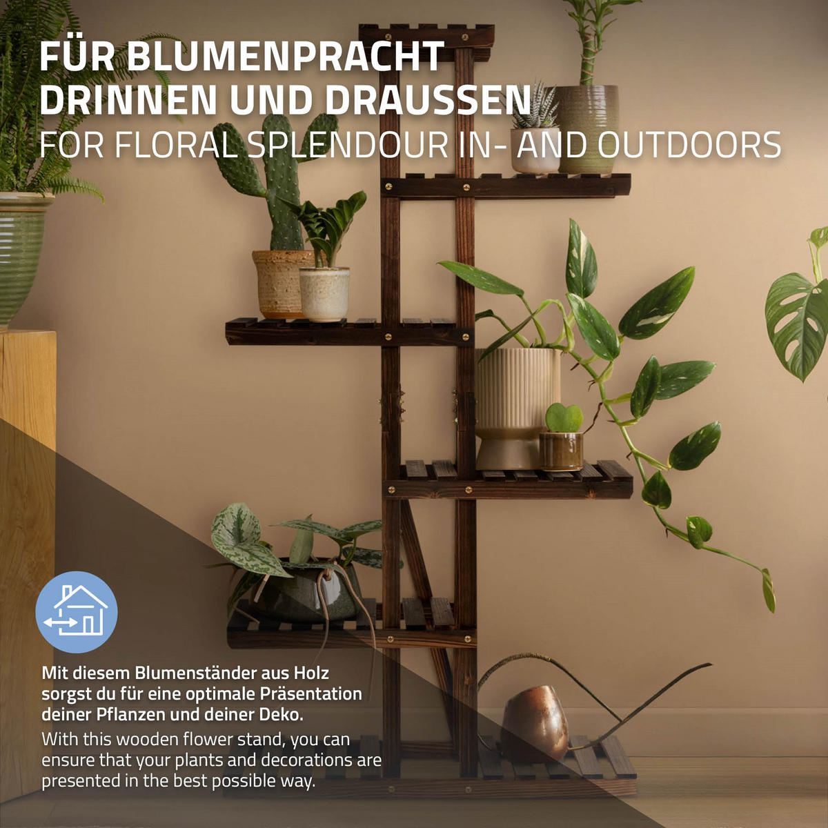 BLUMENREGAL - Braun, Holz (27.5/140/75cm) - ML-DESIGN