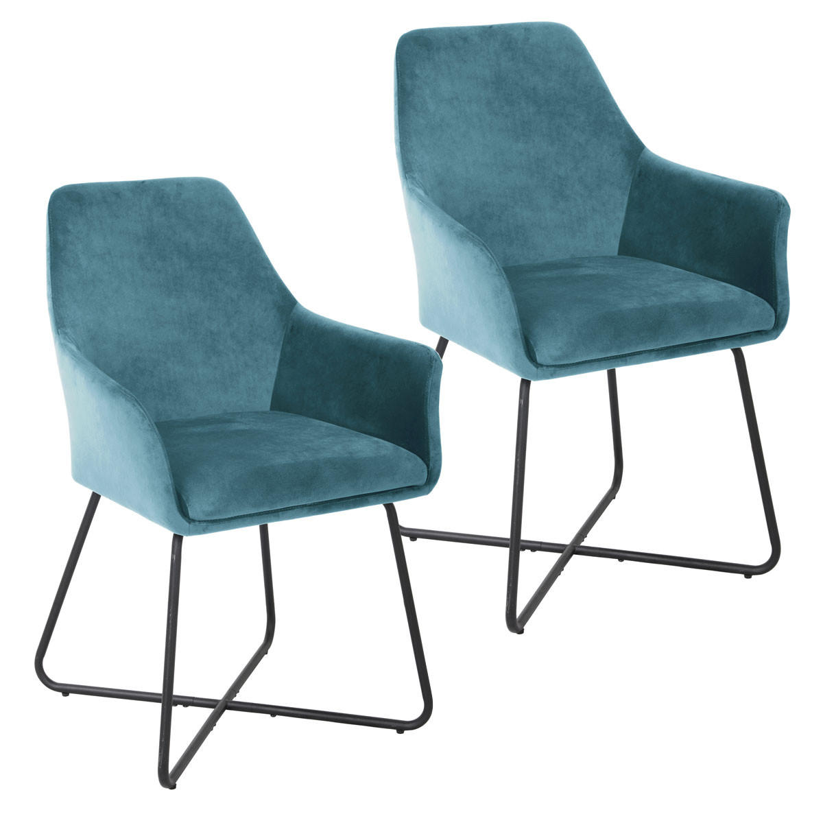 ESSZIMMERSTUHL JOSIE Dining 2er Set Samt Petrol - Petrol/Schwarz, Textil (59/88/58cm) - SVITA