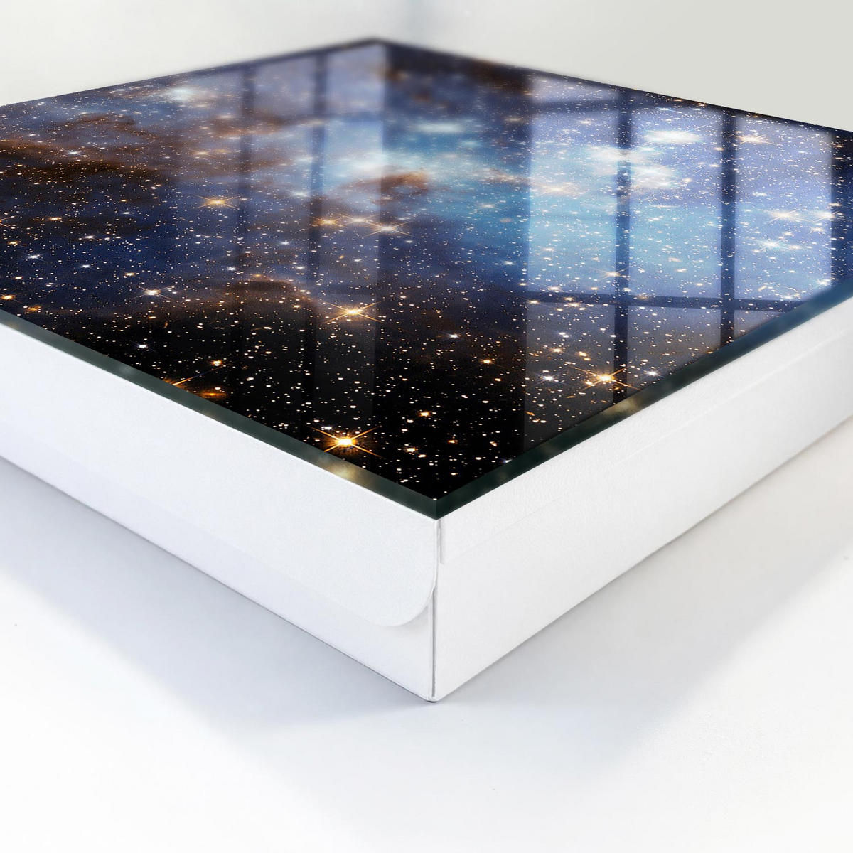 SCHLÜSSELBOX Weiß 30x30 cm – Türöffnung nach rechts - Kosmischer Raum - Blau, Metall (30/30/5cm) - TULUP