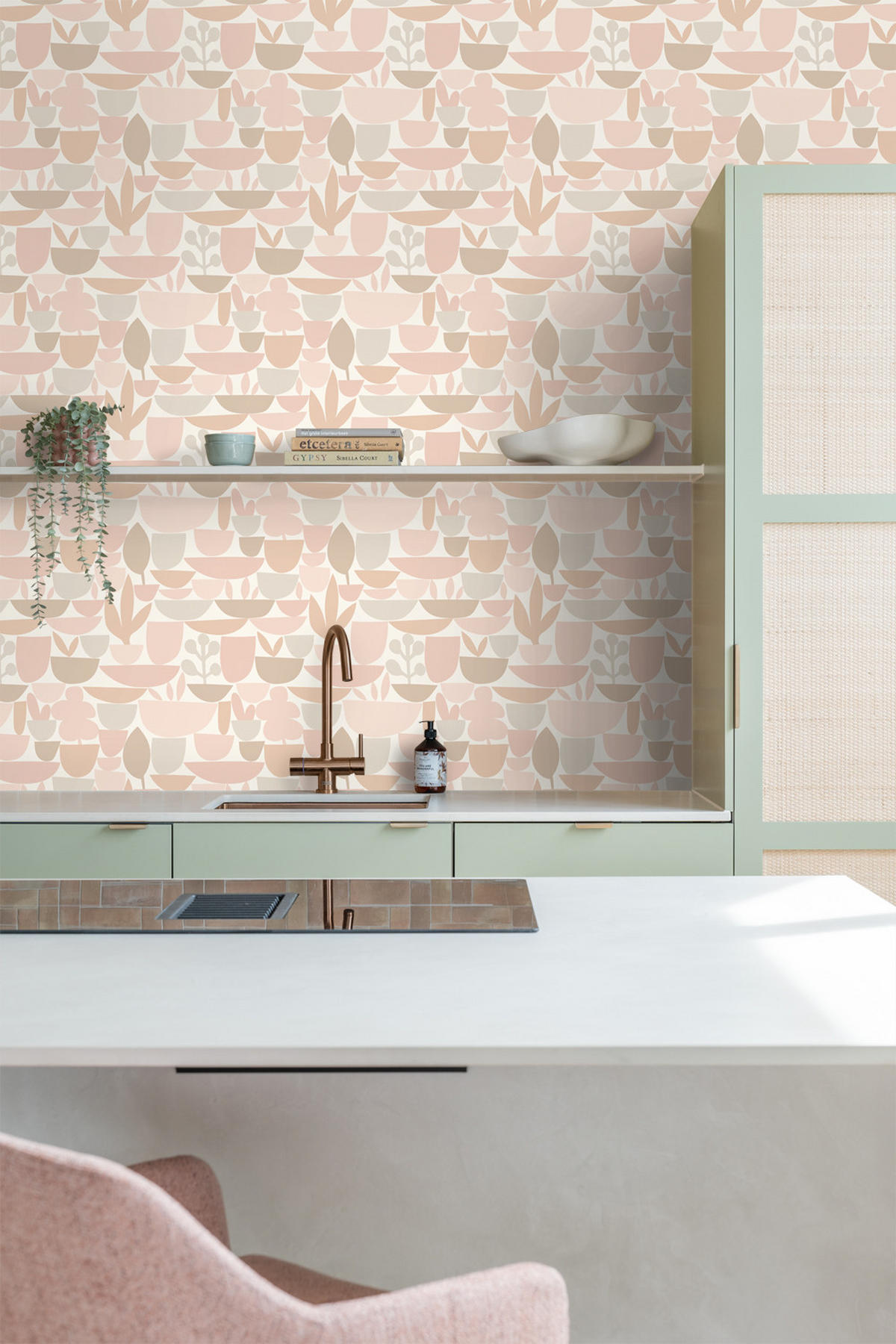 TAPETE Keramik und Pflanzen 50 x 900 cm - Beige, Papier (50/900cm) - ESTAhome