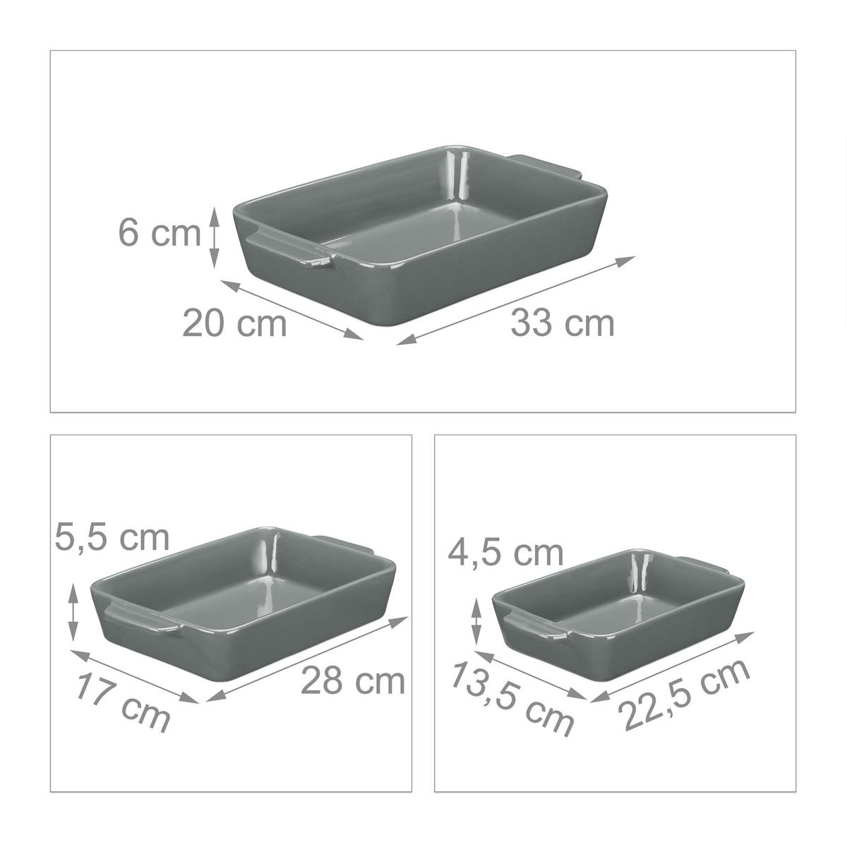 3-DIELNA súprava zapekacích foriem - sivá, keramika (20/33/6cm) - Relaxdays