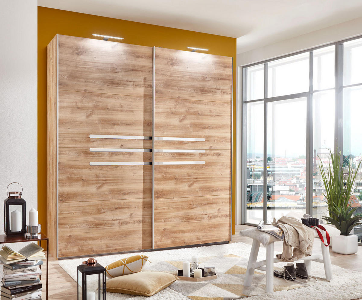 SCHWEBETÜRENSCHRANK Anna plankeneiche 225 / 65 / 210cm - Eichefarben/Grau, Holz/Holzwerkstoff (225/210/65cm) - Wimex