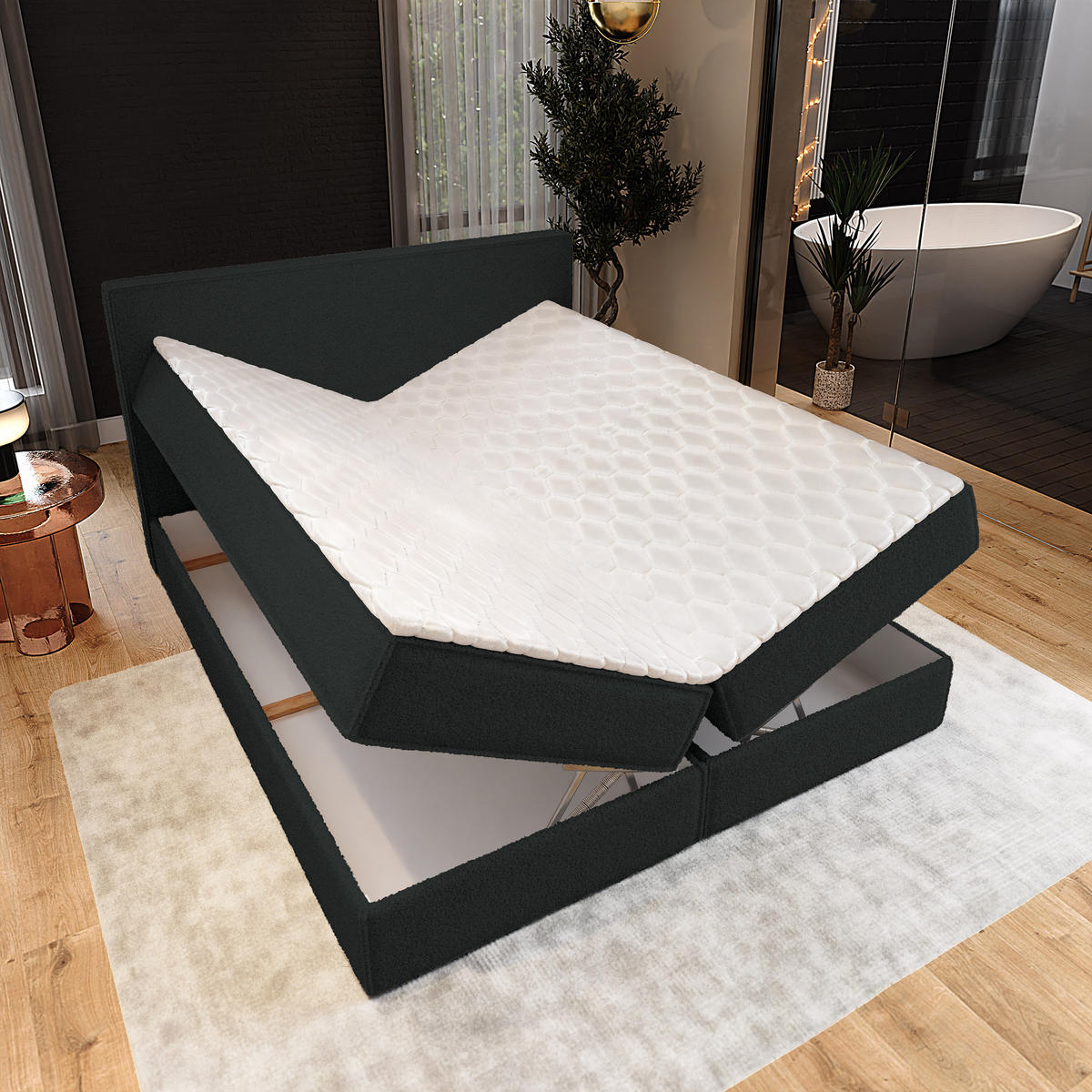 BOXBETT PELLIO 160x200 cm mit Matratze und Topper - Schwarz - Schwarz, Holz (160/200cm) - MASSENO