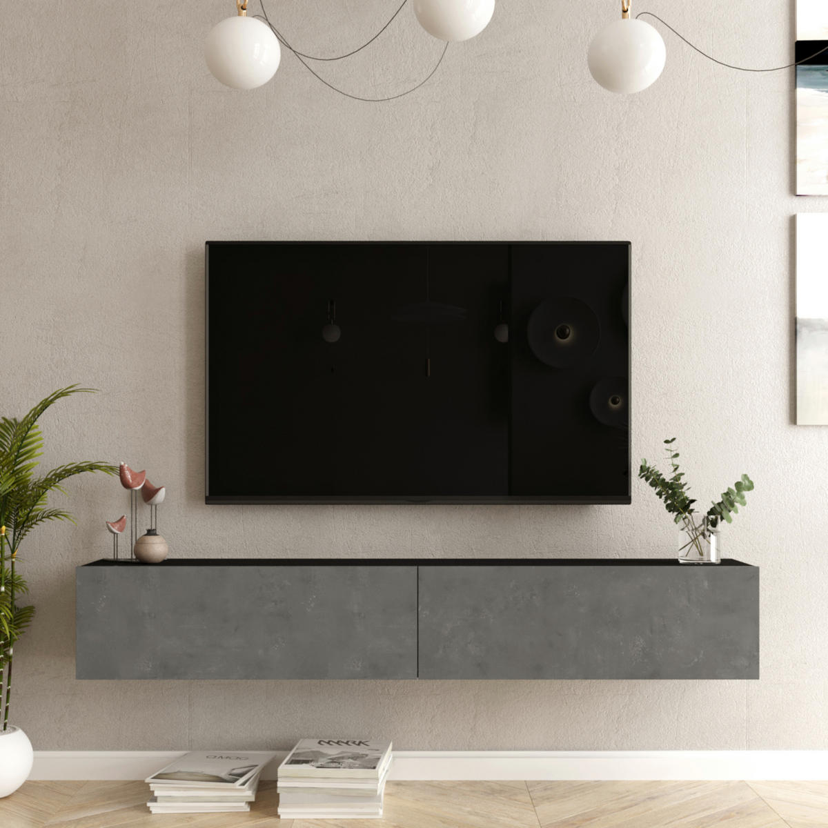 TV-ELEMENT Lapinlahti - Hellgrau, Holzwerkstoff (180/29.5/31.5cm) - [en.casa]