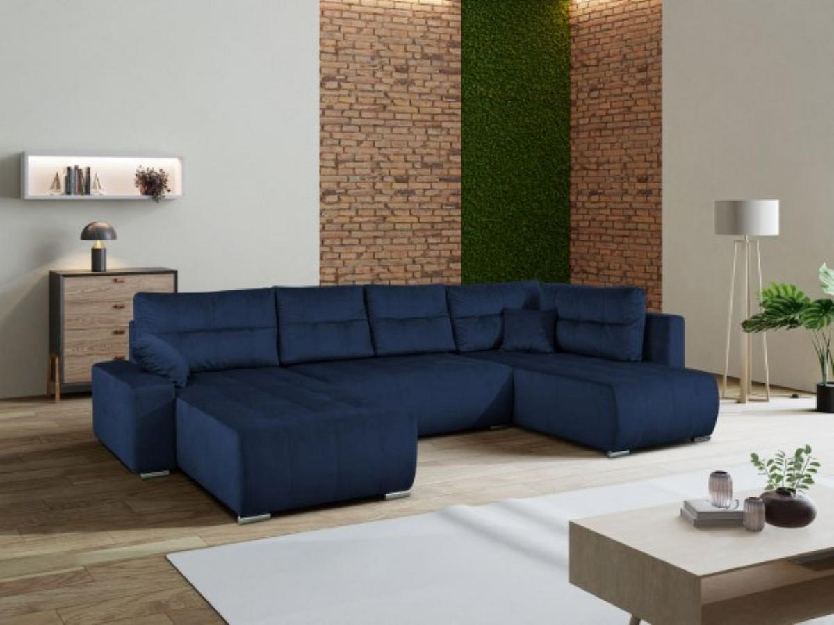 WOHNLANDSCHAFT Mediolan V U-Form mit Schlaffunktion und Bettkasten 358x190 cm dunkelblau - Dunkelblau, Holz (358/95/190cm) - Margaret Hadas24