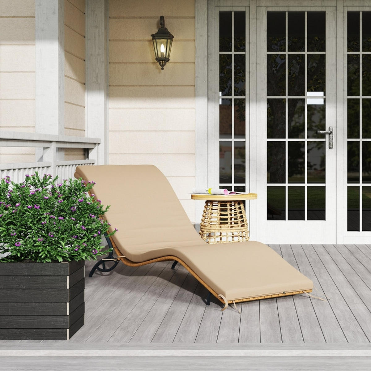 SONNENLIEGE aus Rattan & Stahl 166x63x76 cm in Beige mit Kissen - Beige, Metall (63/76/166cm) - Modfu