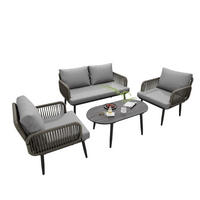 GARTENMÖBEL-SET 120/64/74 cm grau aus verzinktem Stahl und Polyester mit Kissen und Couchtisch - Grau, Textil - OKWISH