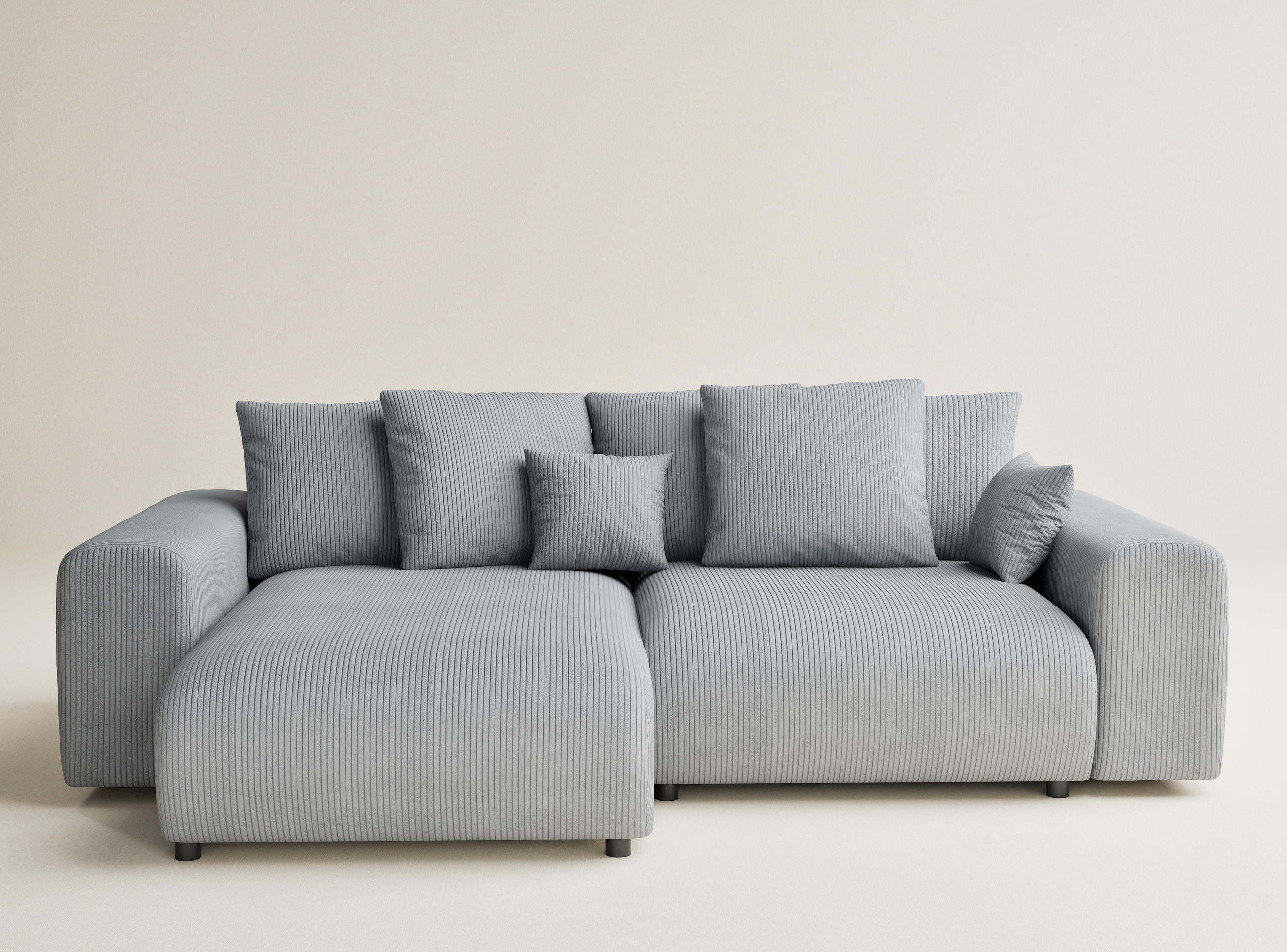 ECKSOFA MIT SCHLAFFUNKTION Solo Hellgrau Samtstoff - Blaugrau/Schwarz, Holz/Holzwerkstoff (255/168cm) - Maison de Reve