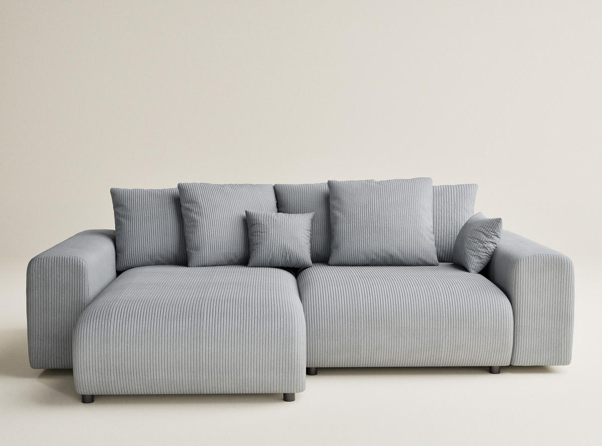 ECKSOFA MIT SCHLAFFUNKTION Solo Hellgrau Samtstoff - Blaugrau/Schwarz, Holz/Holzwerkstoff (255/168cm) - Maison de Reve
