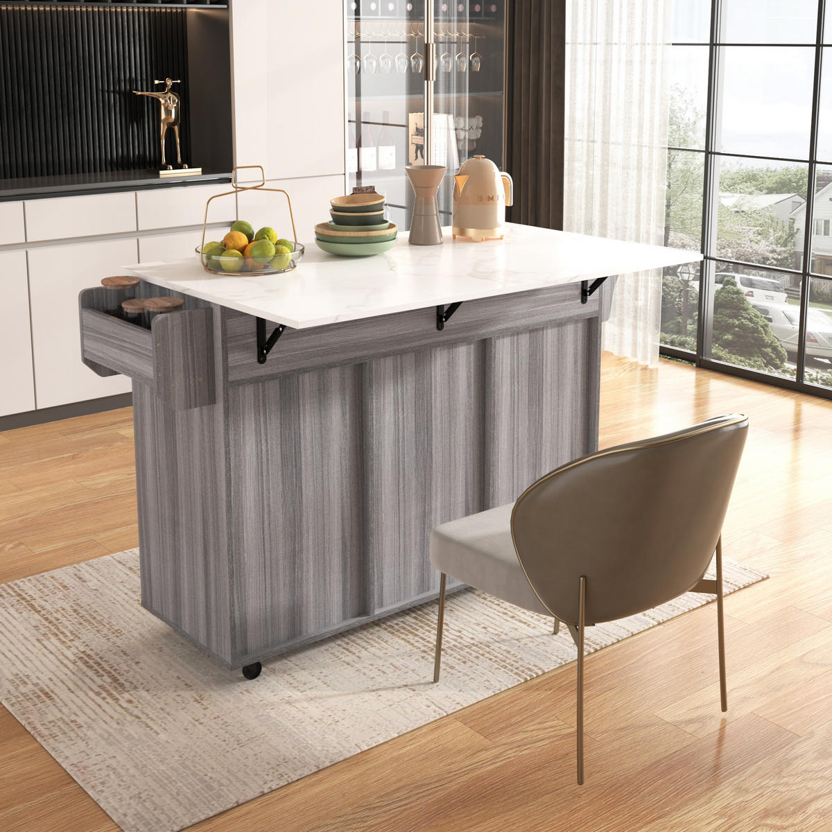 SERVIERWAGEN mit klappbarer Tischplatte 139 x 46(71) x 91,5 cm Grau MDF - Grau, Holz (46/91.5/139cm) - Beauniv