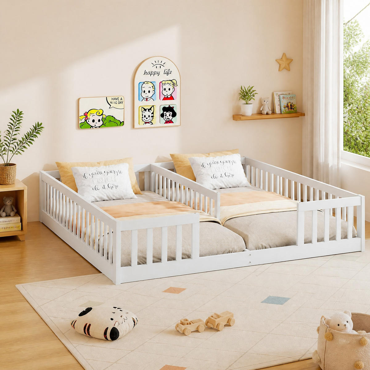KINDERBETT 90/200 mit Geländern und Lattenrost in Weiß - Weiß, Holzwerkstoff (90/200cm) - EVRYAE