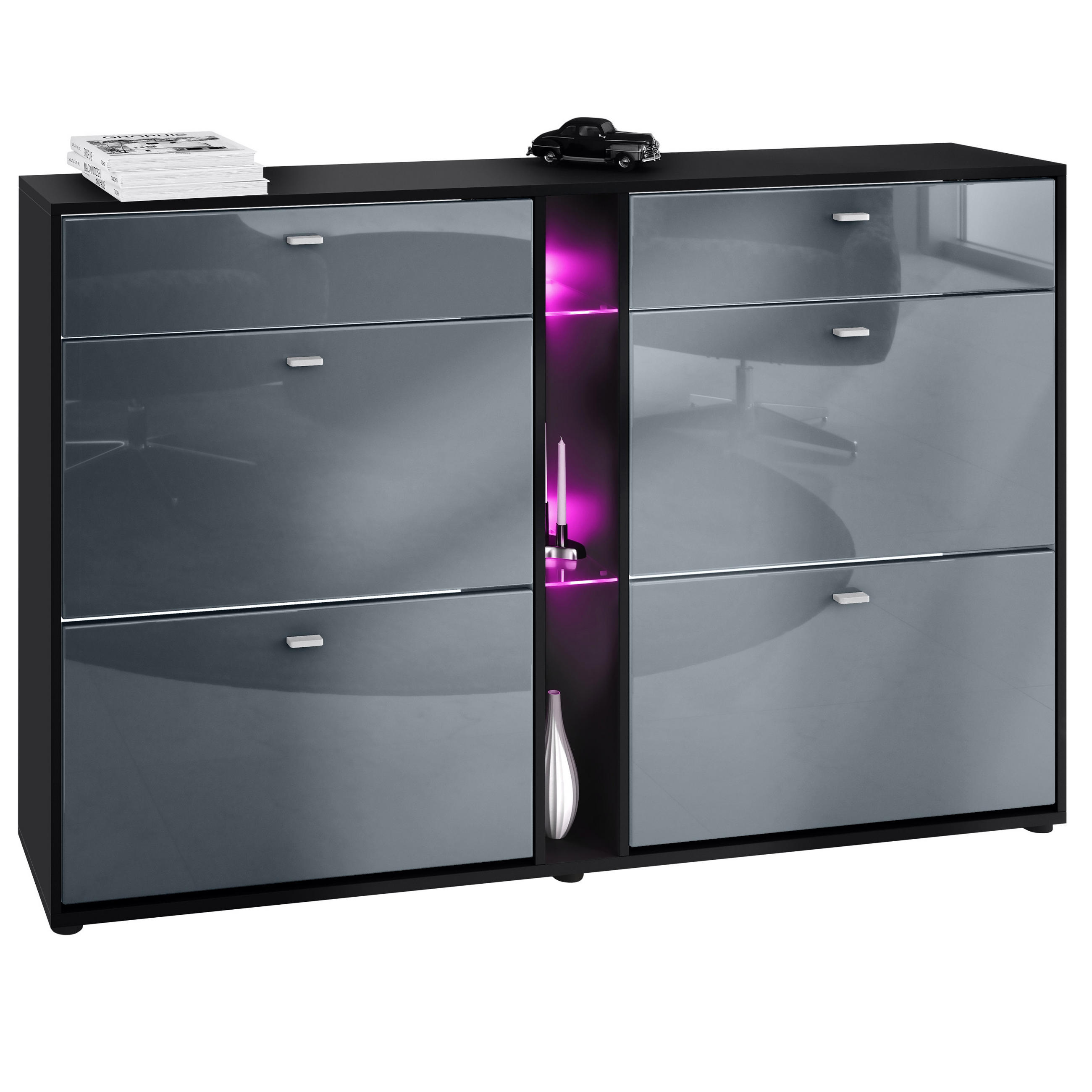 SCHUHSCHRANK Today Fronten in Grau Hochglanz - Grau, Holzwerkstoff (155.5/95/28cm) - Vladon