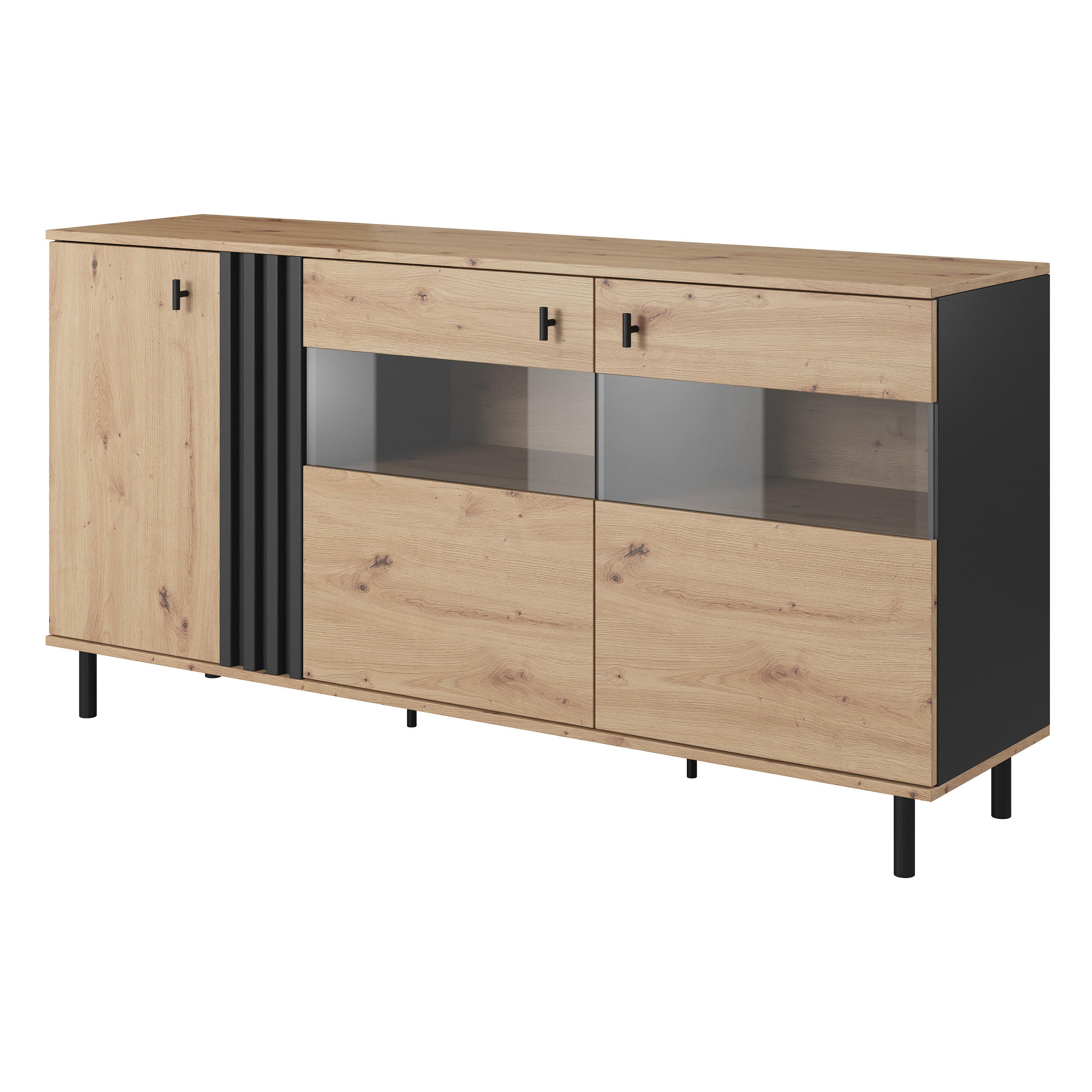 SIDEBOARD MADDALENA 165/83/40 cm mit 3 Türen Anthrazit - Anthrazit/Eiche Artisan, Holzwerkstoff (165/83/40cm) - MASSENO