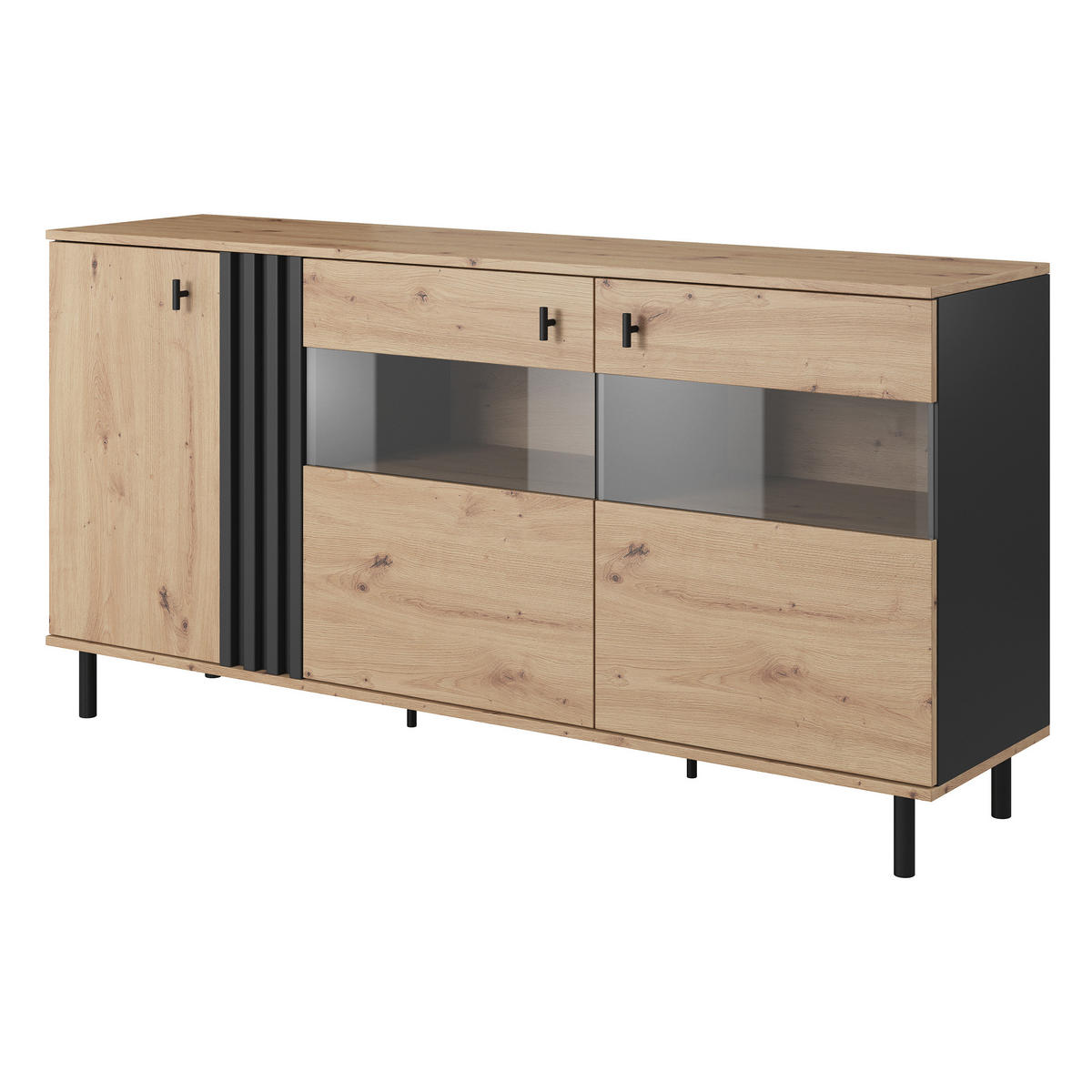 SIDEBOARD MADDALENA 165/83/40 cm mit 3 Türen Anthrazit - Anthrazit/Eiche Artisan, Holzwerkstoff (165/83/40cm) - MASSENO