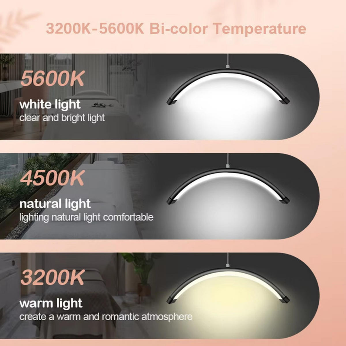 LED-STEHLEUCHTE 36W Halbmond Dimmbar 3200–5600K Metall 180cm Stativ Fernbedienung Gold - Goldfarben, Kunststoff/Metall (1/1/125cm) - Kaket