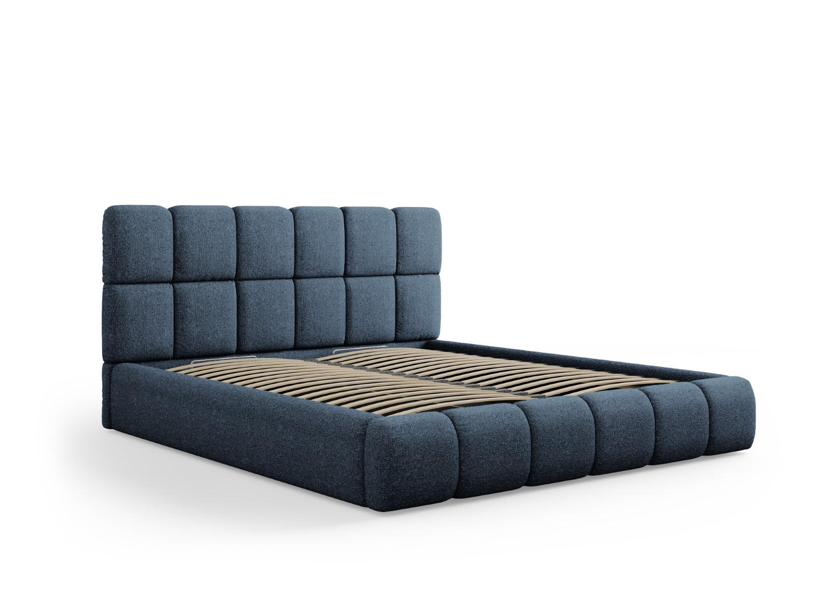 BETT mit Bettkasten und Kopfteil Bellis aus Chenille-Stoff königsblau 200x200cm - Blau, Textil (200/200cm) - Micadoni