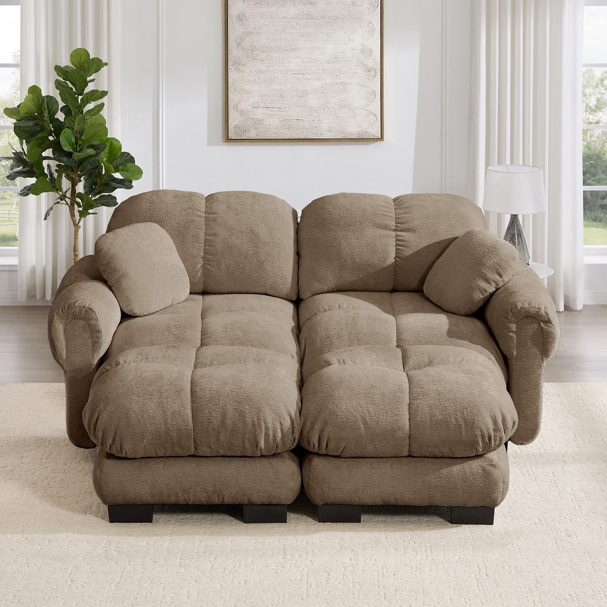 2-SITZER-SOFA DE-34384 2 Ottomans Braun - Braun, Textil (149/90/190cm) - ComfortXL