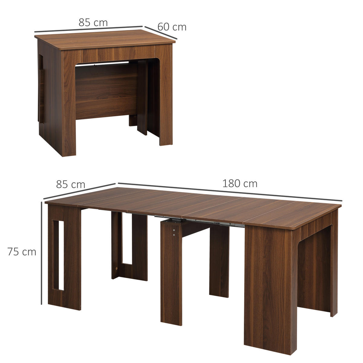 ESSTISCH Klapptisch ausziehbarer Küchentisch Esszimmertisch Holztisch Braun - Braun, Holzwerkstoff (180/85/75cm) - HOMCOM