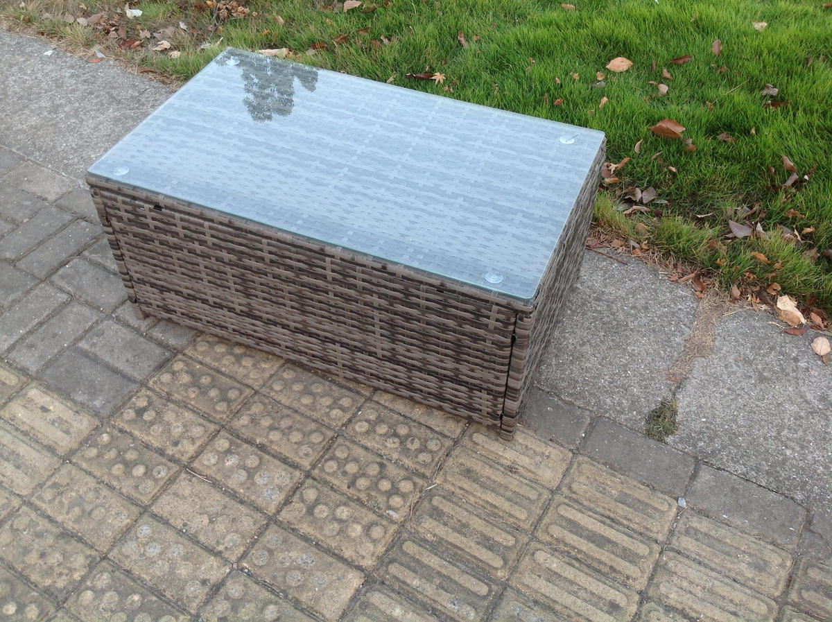 GARTENMÖBELGARNITUR mit KISSEN Polyrattan Dunkelgrau 11-Sitzer - Dunkelgrau/Grau, Glas/Kunststoff - Fimous