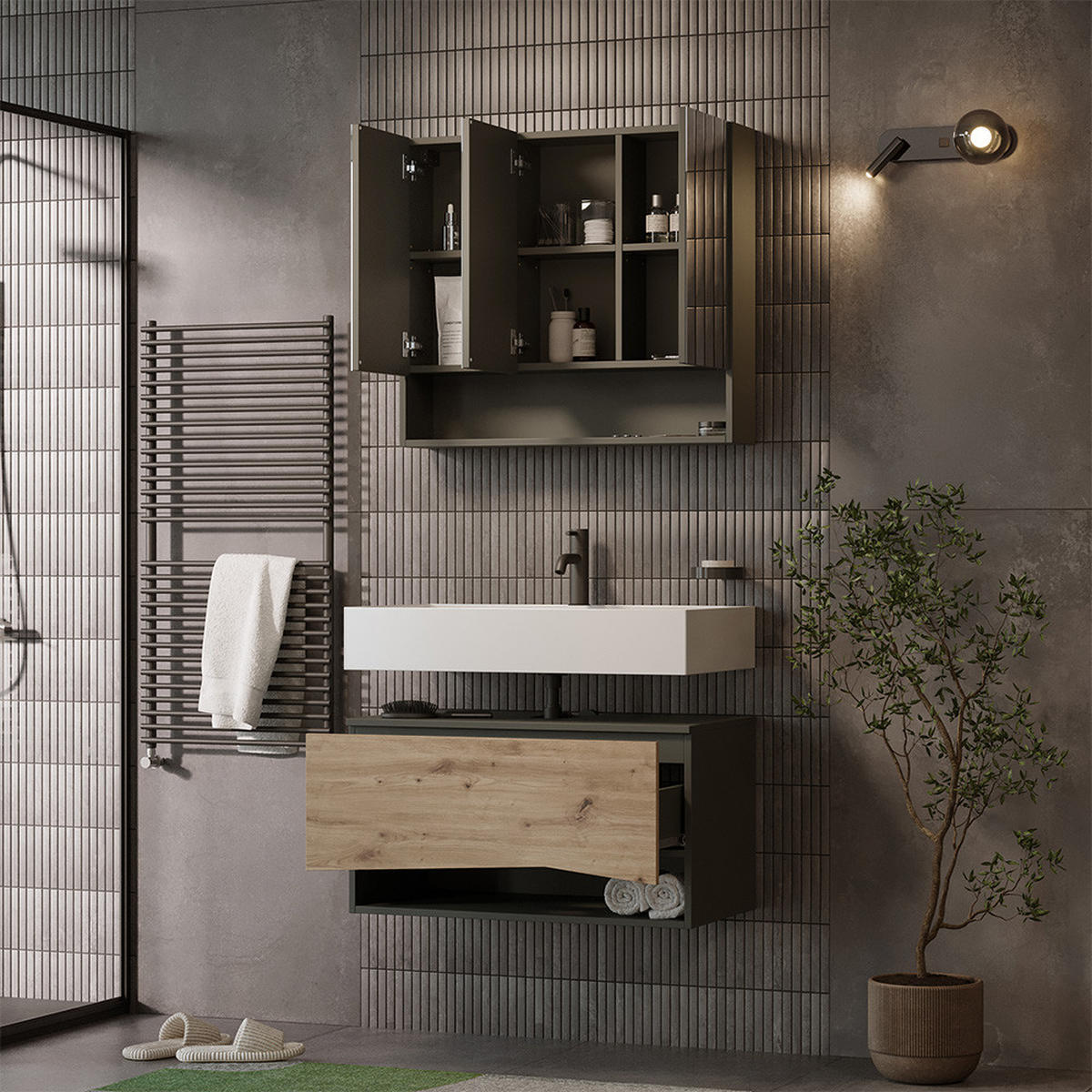 SPIEGELSCHRANK Willow Artisan 80 x 70 cm - Anthrazit/Hellgrau, Holzwerkstoff (80/70/17cm) - Vicco