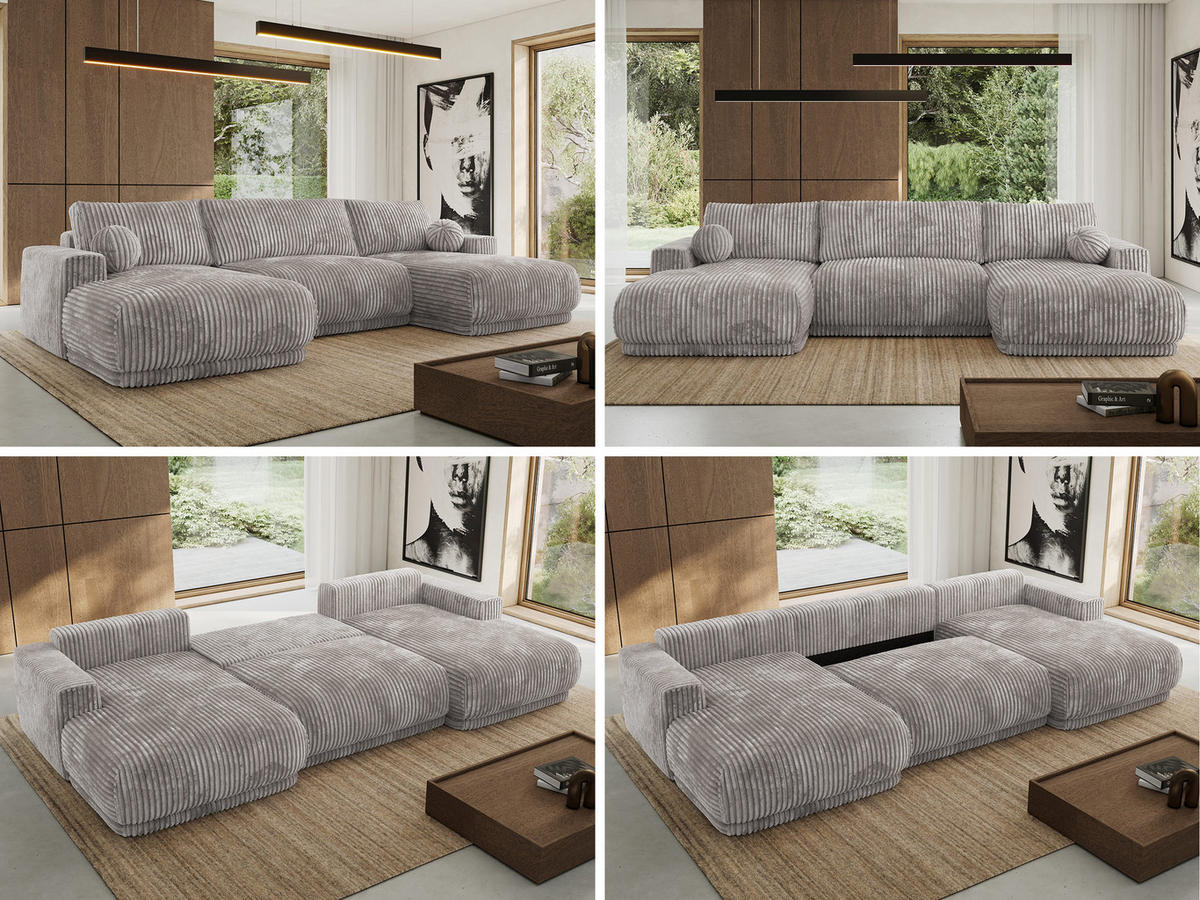 SEDACIA SÚPRAVA RINA U Svetlosivá Menčester - čierna/svetlosivá, textil/plast (360/85/170cm) - MKS